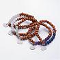 Edelstein-Stretch-Armbänder, mit Holzperlen und 304 Edelstahl-Herzanhänger