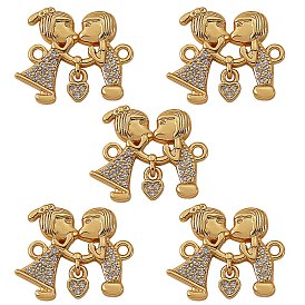 5Pcs Brass Micro Pave Clear Cubic Zirconia Links Connectors, Long-Lasting Plated, Couples