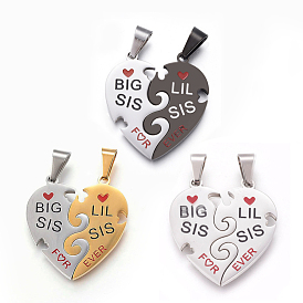 304 стали сплит подвески из нержавеющей, с эмалью, сердце со словом лучший друг