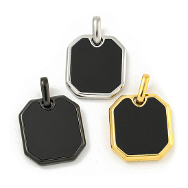 Ion Plating(IP) 304 Stainless Steel Pendants, with Black Acrylic, Octagon Charm