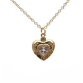 Stylish Copper Heart Devil Eye Necklace with Micro Inlaid Zircon for Men and Women
