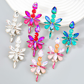 Exaggerated fashion color diamond alloy diamond rhinestone flower full diamond earrings women's party ear jewelry earrings