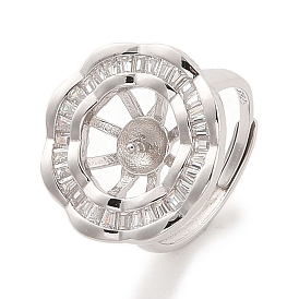 925 регулируемое кольцо из стерлингового серебра с микропаве из циркония, за половину пробурено бисера, плоско-круглые