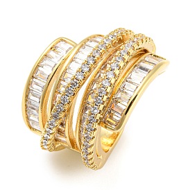 Rack Plating Brass Micro Pave Cubic Zirconia Open Cuff Ring for Women, Long-Lasting Plated, Lead Free & Cadmium Free