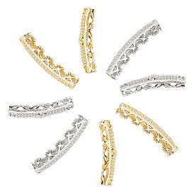 CHGCRAFT 8Pcs 4 Style Brass Micro Pave Cubic Zirconia Beads, Long-Lasting Plated, Tube Beads