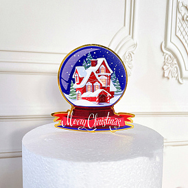 Акриловые топперы для торта, торт вставки карты, рождественские тематические украшения, хрустальный шар со снежным домиком и словом с рождеством