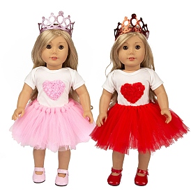 Heart Pattern Summer Cloth Doll Dress & Crown, Doll Clothes Outfits, for 18 inch Girl Doll Dressing Accessories