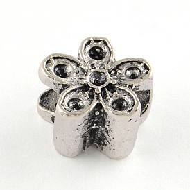 Тибетский стиль сплава настройки европейского бисера горный хрусталь, без свинца, цветок, 0.5x10.5x7 мм, отверстие: 4.5 мм , подходит для 1.5 мм стразов , около 465 шт / 1000 г