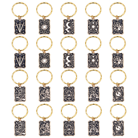 Брелки из сплава эмали, с железными кольцами, прямоугольник с рисунком, золотые