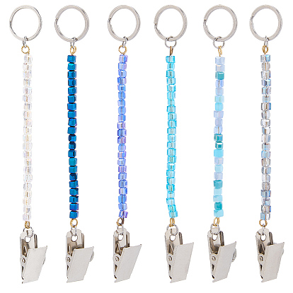 6шт стеклянный брелок, с 304 кольцом из нержавеющей стали и железными зажимами