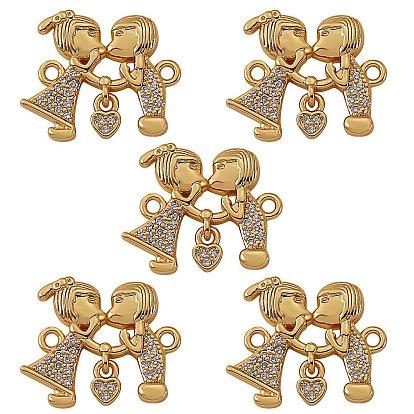 5Pcs Brass Micro Pave Clear Cubic Zirconia Links Connectors, Long-Lasting Plated, Couples