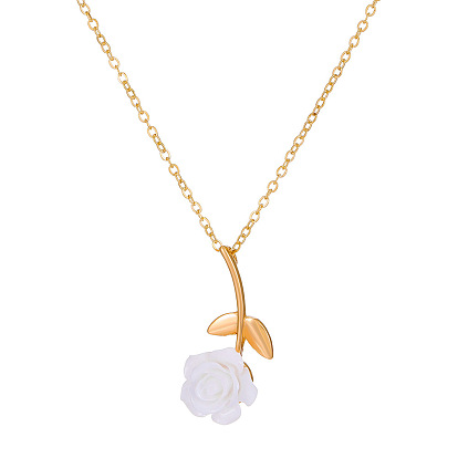 Valentine's Day Theme Resin Rose Flower Pendant Necklaces, with Golden Alloy Cable Chains