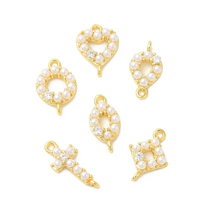 Латунь с покрытием из прозрачного кубического циркония, абс имитация жемчужины ссылки, реальный 18 k позолоченный, долговечный, без свинца и без кадмия