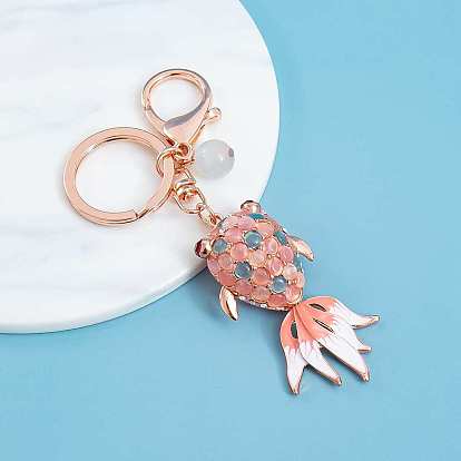 Goldfish Alloy Enamel Pendant Keychain, Cat Eye Charm for Woman Bag Car Key Accessories