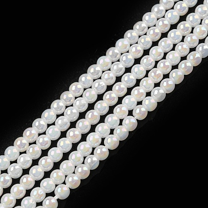 Imitation Jade Glass Beads Strands, Round, AB Color Plated