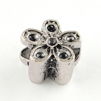 Тибетский стиль сплава настройки европейского бисера горный хрусталь, без свинца, цветок, 0.5x10.5x7 мм, отверстие: 4.5 мм , подходит для 1.5 мм стразов , около 465 шт / 1000 г