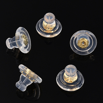 Silicone Cover Ear Nuts, Earring Backs, with Real 18K Gold Plated Brass Findings, for Stud Earring Making