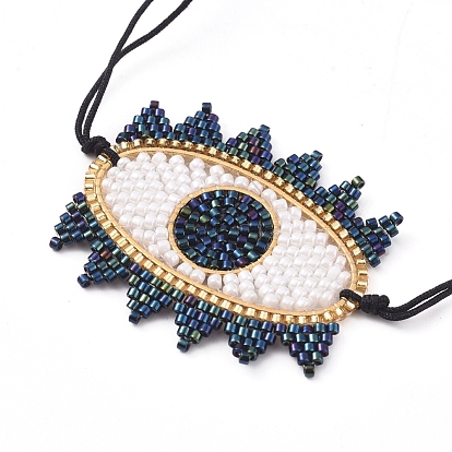 Adjustable Glass Seed Beads Braided Bead Bracelets, Eye