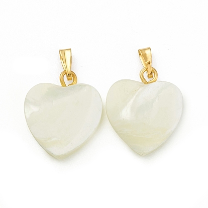 Natural Trochid Shell/Trochus Shell Pendants, Heart Charms, with Golden Tone Iron Findings