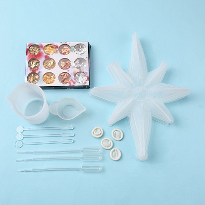 DIY-Silikonformen-Kits mit achtzackigen Sternen, einschließlich UV-Gel-Nagelkunst-Tinfoi, Kunststoff-Rundrührstab, Kunststoffpipetten, Latex-Fingerlinge, Silikon Rührschüssel, Messbecher aus Kunststoff
