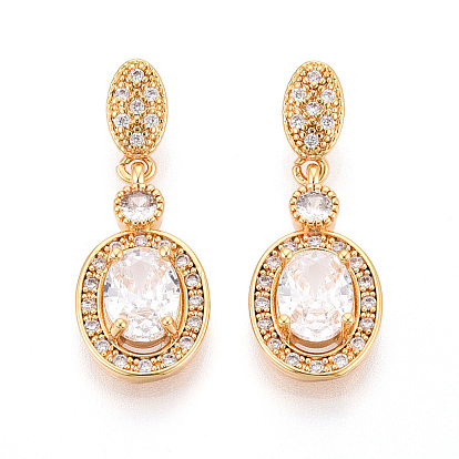 Латунные микро проложить кубического циркония подвески, овальные, без никеля , долговечный, реальный 18 k позолоченный