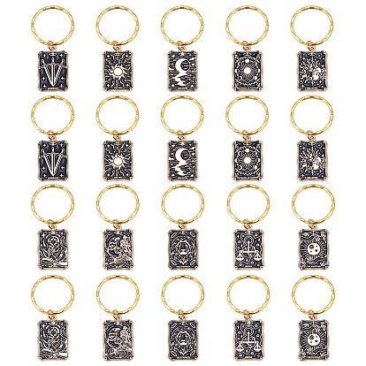 Брелки из сплава эмали, с железными кольцами, прямоугольник с рисунком, золотые