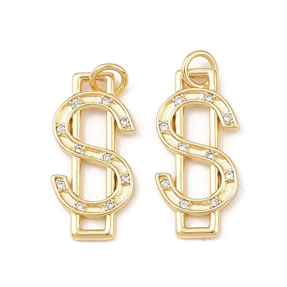 Латунные микро проложить кубического циркония подвески, знак доллара, без кадмия и без свинца, стойки покрытие, долговечный, с целью перехода в кольце