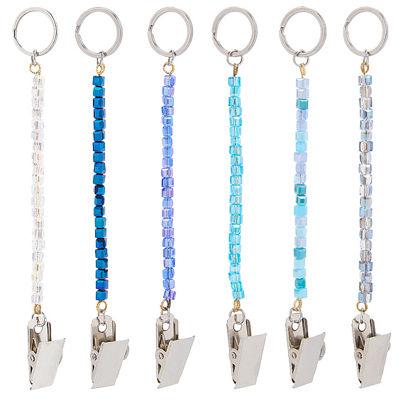 6шт стеклянный брелок, с 304 кольцом из нержавеющей стали и железными зажимами