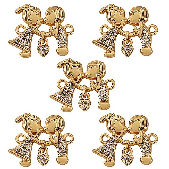 5Pcs Brass Micro Pave Clear Cubic Zirconia Links Connectors, Long-Lasting Plated, Couples