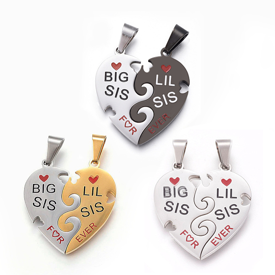 304 стали сплит подвески из нержавеющей, с эмалью, сердце со словом лучший друг