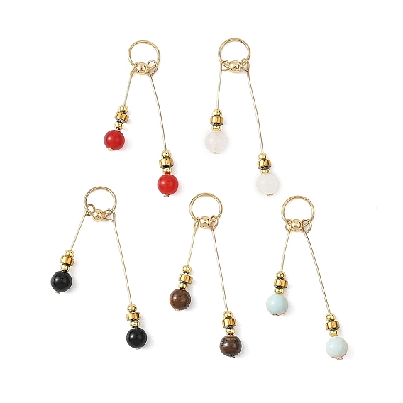 5 шт. 5 стили: синтетическая аква-терра яшма, натуральный тигровый глаз, белый нефрит, малайзийский нефрит и черный оникс (окрашенный и нагретый), большие подвески, круглые бусины-подвески с кисточками и фурнитурой из латуни и нержавеющей стали