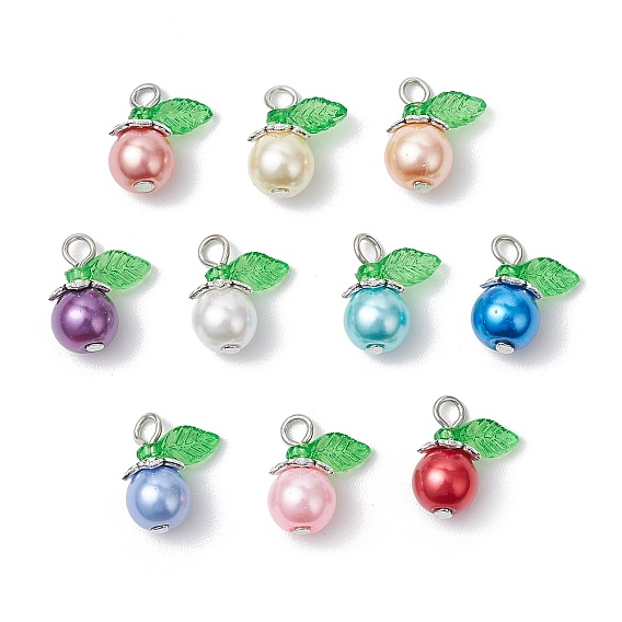 10 шт. Стеклянные подвески, круглые подвески, с железной петлей и акриловыми листочками