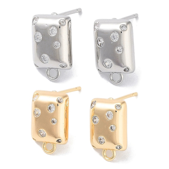 Латунные серьги-гвоздики из циркония, без кадмия, без никеля и без свинца, прямоугольные