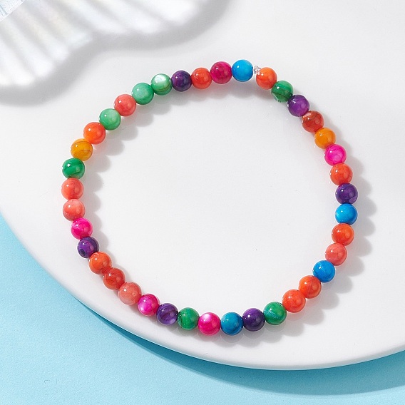 Браслеты из окрашенных натуральных пресноводных ракушек, натянутые на эластичную ленту, для женщин., круглые