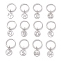 304 Stainless Steel Keychain, with 201 Stainless Steel Pendants, Flat Round with Constellations Pattern