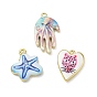 Printed Brass Pendants, Starfish/Heart/Octopus Charms, Cadmium Free & Lead Free, Golden