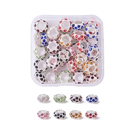 Perlas europeas de diamantes de imitación plateadas de color plateado, abalorios de grande agujero, Rondana plana