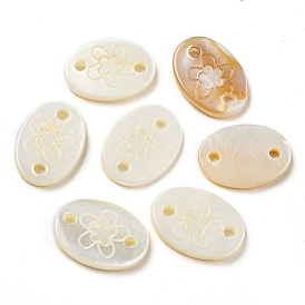 Natural Freshwater Shell Connector Charms, Oval Links with Flower