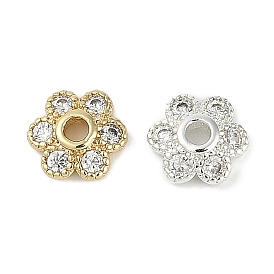 Brass Micro Pave Clear Cubic Zirconia Bead Caps, Flower