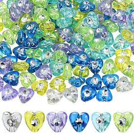 600шт 6 цвета покрытия прозрачные акриловые бусины, серебристого металла, обвитыми, сердце