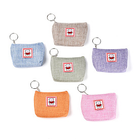 Льняные кошельки, кошелек для мелочи, Прямоугольный ключ с застежкой-молнией и железными брелоками, платина