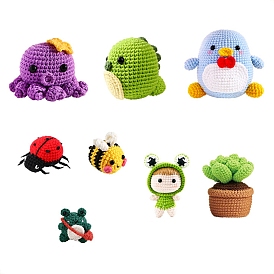 Octopus/Bees/Ladybird Shape DIY Knitting Kits for Beginners, including Wool Yarn, Instructions, Needle, Knitting Markers, Crochet Hook, Fiberfill, Scissor