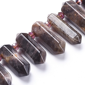 Natural Sunstone Beads Strands, Top Drilled Beads, with Glass Beads, Faceted, Double Terminated Point