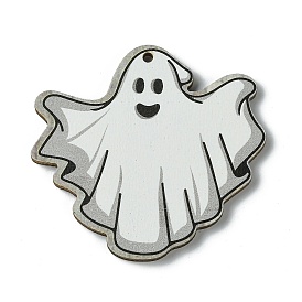 Halloween Single Face Printed Wood Big Pendants, Ghost Charms