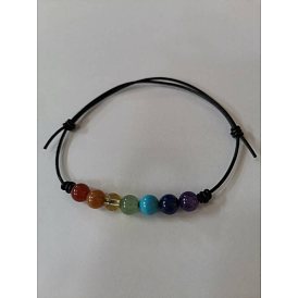 Chakra Jewelry, Adjustable Cowhide Cord Bracelets, with Natural Mixed Gemstone Beads