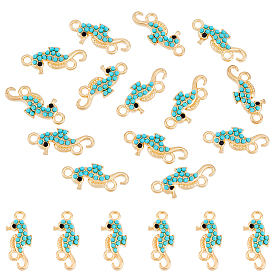 50 Piezas de aleación de chorro de diamantes de imitación conectores de encantos, con resina, enlaces de caballitos de mar
