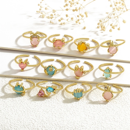 Латунные микро проложить манжеты кольца кубического циркония, с кошачий глаз, реальный 18 k позолоченный