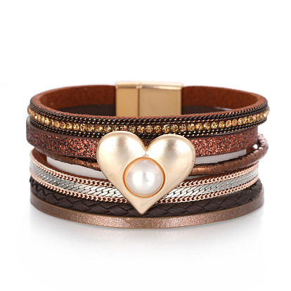 Bohemian Multi-layer Chain Bracelet Heart-shaped Imitation Pearl Weaving Women's Bracelet.