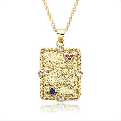 Латунные микропаве прозрачные кубические цирконии любовь сердце книга кулон ожерелья для женщин мужчин