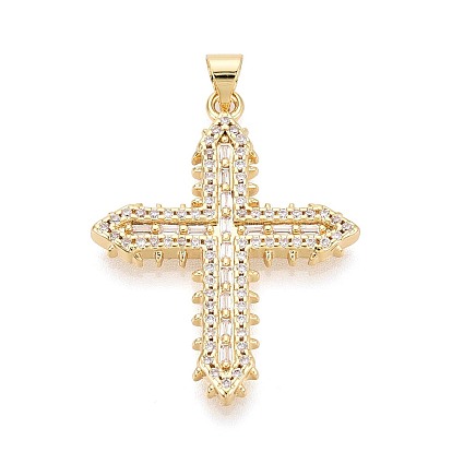 Латунные микропаве прозрачные подвески с фианитом, крест прелести